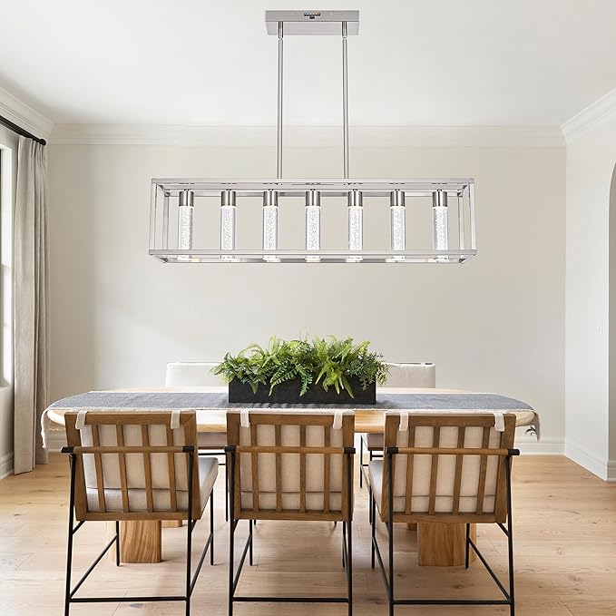 MELUCEE Modern LED Pendant Lights, 7 Lights 35W Dimmable Chandelier 3000K-6000K 5 Adjustable Color Temperature, Kitchen Island Lighting for Kitchen, Dining Room, Billiard Room, Adjustable Height