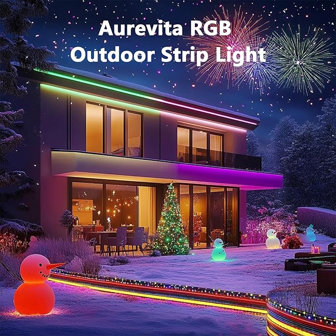 Outdoor LED Strip Lights, 66 ft, Smart IP67 Waterproof RGB Lights 20m with Music Sync and App Control, Wall-Mountable, for Balcony, Garden, Bedroom, Christmas, Halloween (No Remote Control)
