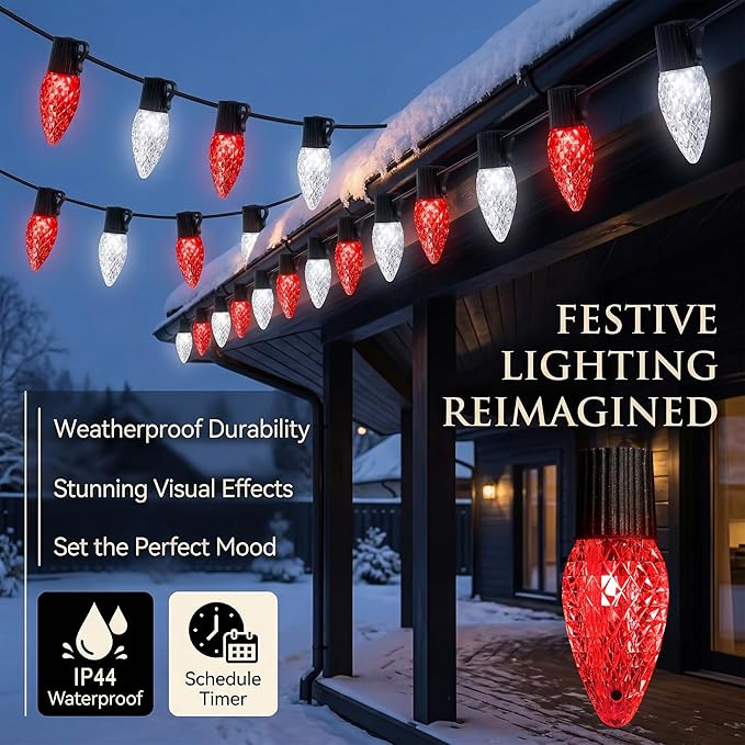 HOLILLUMA Smart C9 Christmas Lights Outdoor, 118FT 150LED RGB Color Changing String Lights, App&Remote Control, Music Sync, Connectable LED Christmas Tree Lights for Outdoor House Holiday Decoration