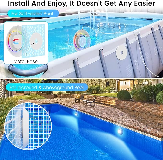 LyLmLe LED Pool Lights 40W Double Lights for Giant Pools, 12V APP Control Underwater Light with Magnet & Timer, 1600lm, IP68 Waterproof Submersible Light for Aboveground and Inground Pools