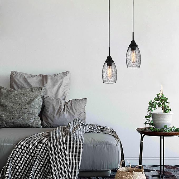 Viinew Black Seeded Glass Pendant Lamp Shade 4.72" Art Glass Chandeliers Cover Mini Oval Light Shade Replacement Shade Only Light Fixtures for Kitchen Island Pendant Light 1-Pack