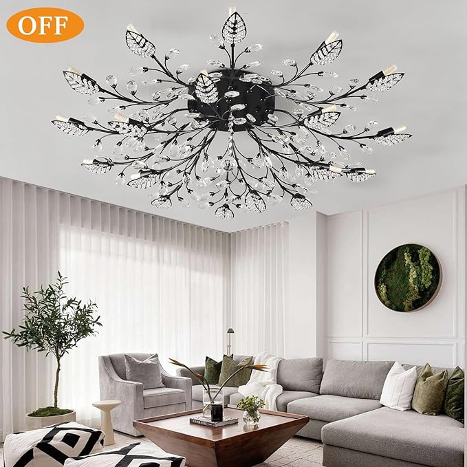 Modern Crystal Ceiling Light Fixture,Semi Flush Mount Chandeliers,Crystal Leaf Ceiling Light, Chandeliers for Dining Room,Living Room,Bedroom