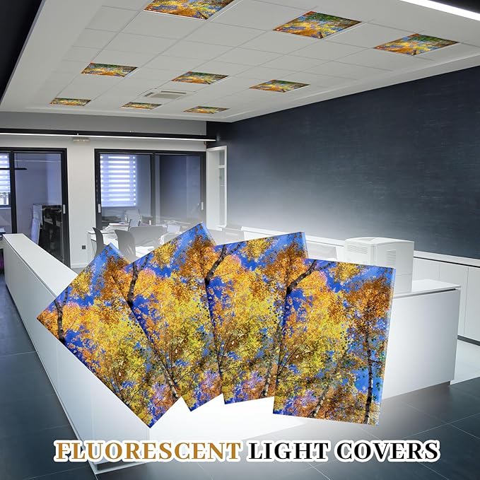 VIHOSE 4 Pcs 2 x 2 Feet Fluorescent Light Covers for Ceiling Lights Classroom Magnetic Light Filters for Reducing Harsh Glare Flicker for Office Classroom Home Drop Ceiling(Trees)