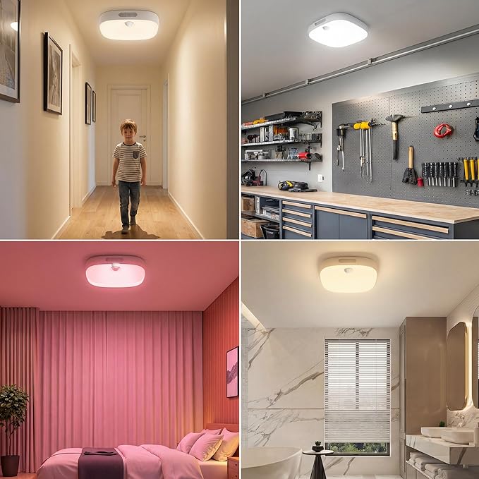 Shower Light IP65 Waterproof, Motion Sensor Ceiling Light, Rechargeable Closet Light with 10000mAh Battery & Remote, 18 RGB Colors LED Bathroom Shower Lamp for Inside Shower/Bathtub, Mood Lighting