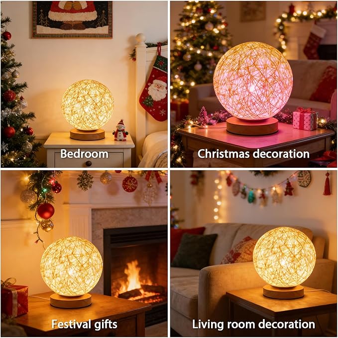 2-Pack 16 Colors RGB Modern Rattan Woven Table Lamp, Bedside Lamps Remote Control Dimmable, Boho Wicker Bamboo Woven Nightstand Desk Lamp for Bedrooms Living Rooms Desks Office Vintage Lamp