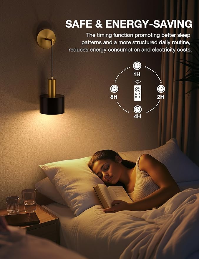 NIORSUN Battery Operated Wall Sconce Set of 2, Gold & Black Wireless Rechargeable Wall Lights with 5200mAh Dimmable Detachable Bulbs and Remote, 9 Colors Sconces Wall Decor for Bedroom Living Room