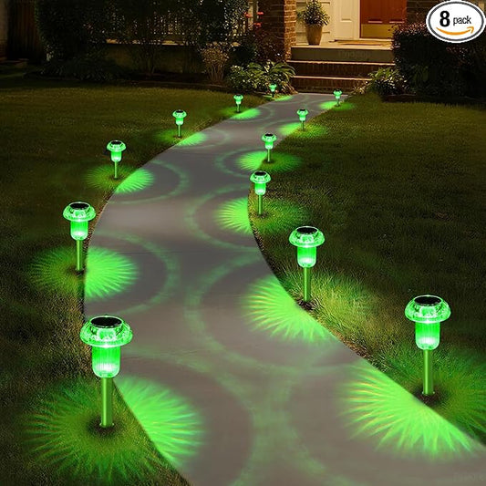 Priddop Solar Lights Outdoor Waterproof 8 Pack LED Green Stake Mushroom | Yard Pathway Garden Decorative Patio Landscape Path Walkway Spike Pattern Acrylic Cap ABS Stake Outside Halloween Decor