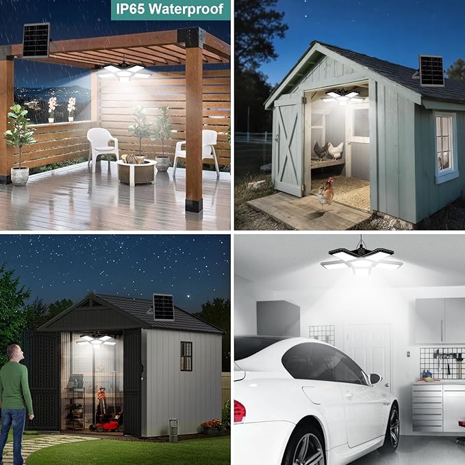 Solar Shed Light All Day Available, 267LED Solar Lights Outdoor Indoor with Motion Sensor, Remote Control, Timer, Waterproof Pendant Lights for Gazebo, Shed, Garage, Barn