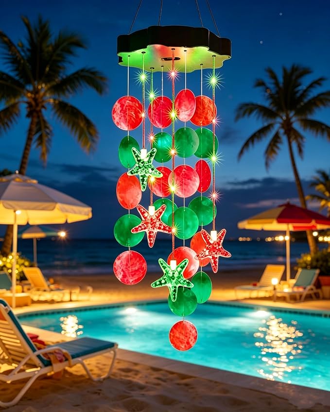 Toodour Solar Decorative Lights Outdoor, Red & Green Shells Light Gifts for Mom Grandma Women Wife Girls, Solar Wind Chimes Outside Decorative Mobile Lights for Holiday Garden Porch Yard Window Decor