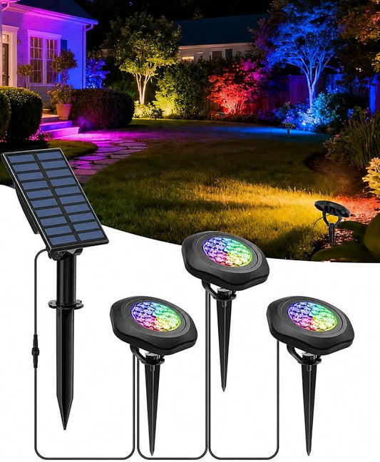 Solar Spot Lights Outdoor Waterproof IP68, 2 Light Modes Pond Lights, 3-in-1 LED Color Changing Solar Landscape Lights, Landscape Path Lights for Underwater Pond Garden Yard Pathway