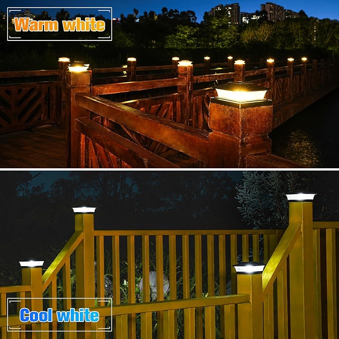 VOLISUN Solar Post Cap Lights Outdoor 4x4/6x6 Wooden/Vinyl Fence Cap Lights for Patio/Garden,Warm White with 2 Lighting Modes Waterproof,ABS Shell Lens Black (6 Pack)