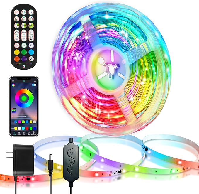 LED Strip Lights with Smart IC, 32.8Ft RGB IC LED Lights for Bedroom, App Control Color Changing Strip Light with Remote Music Sync for Home Game Room Kitchen Party Bar Indoor Lighting Decor