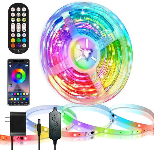 LED Strip Lights with Smart IC, 32.8Ft RGB IC LED Lights for Bedroom, App Control Color Changing Strip Light with Remote Music Sync for Home Game Room Kitchen Party Bar Indoor Lighting Decor