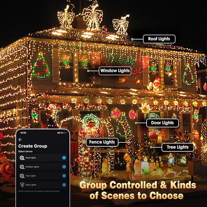 YIQU Smart Color Changing Halloween Lights, 66 FT 200 LED RGB Christmas String Lights with Remote App Control & Timer, Music Sync Multiple Modes Twinkle Light Waterproof Indoor Outdoor Decor