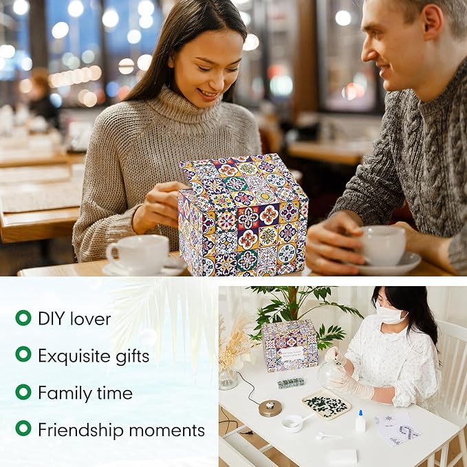 Baquler Turkish Mosaic Lamp Kit DIY Stained Glass Decorative Table Bedside Night Light Tabletop Bohemian Moroccan Lamp Craft Kit for Living Room Decorations(Green)