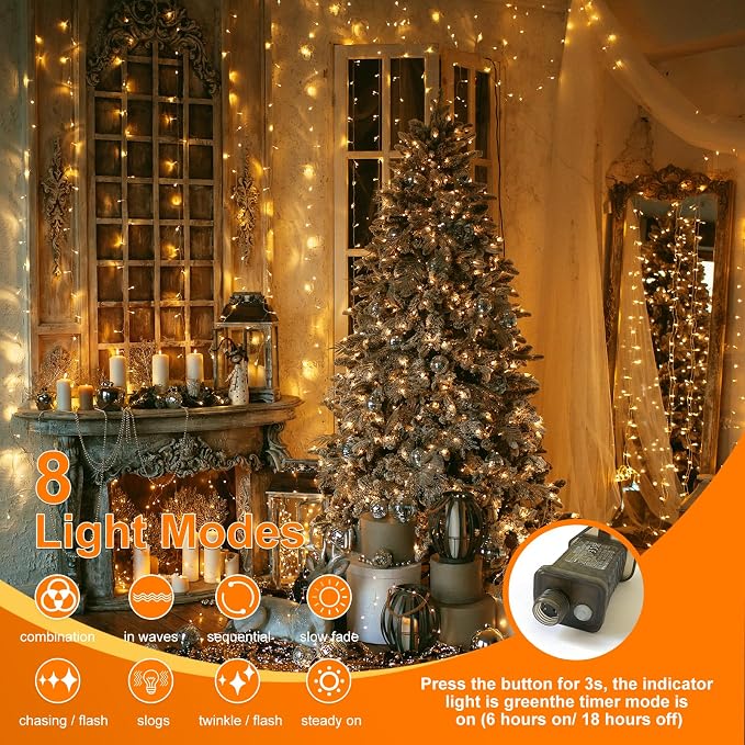 THKFUL 20x10FT 600LED Curtain Lights for Room,Hanging Backrop Curtain Fairy Lights Indoor Window Icicle Light Waterproof with Remote Control,Timer for Holiday Yard Garden(Warm White)