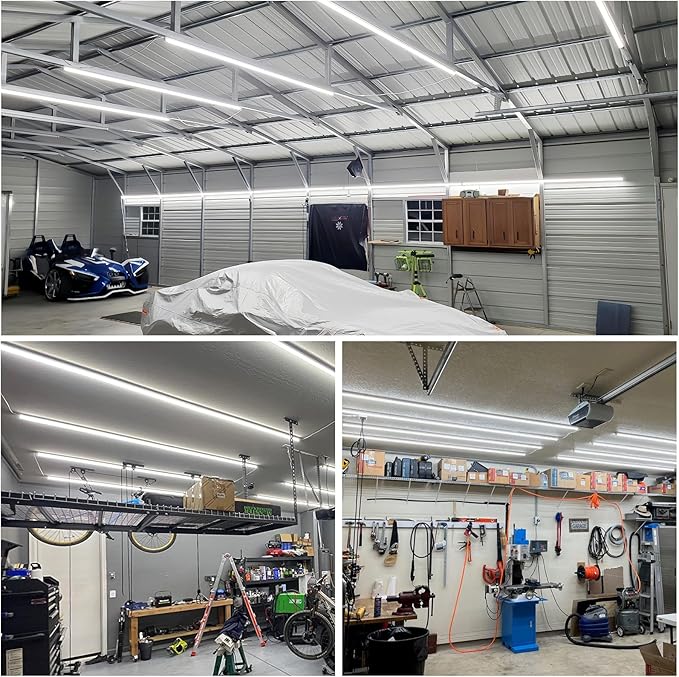 SHOPLED 8FT 100W 15000LM 6000K Cool White High Output Linkable T8 Tube Fixtures, V-Shaped, 8 Foot Lights for Garage, Warehouse, 4 Pack