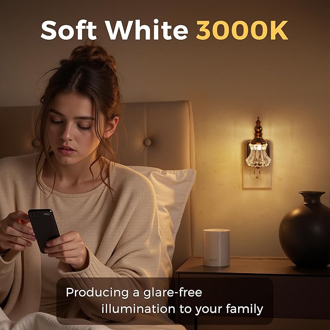 L LOHAS LED Night Lights Plug into Wall, 3000K Soft White LED, Floral Night Lights with Dusk to Dawn Sensor, 0-100lm Adjustable Brightness, for Hallway Bedroom Stairway