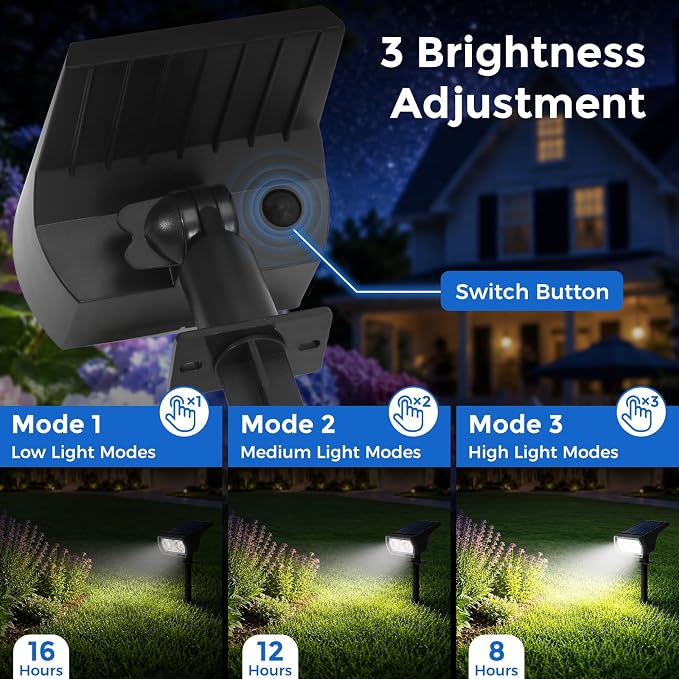Solar Lights Outdoor Waterproof, 4 Pack 60 LED Solar Spot Lights Outdoor, Dusk to Dawn Light Sensor, 3 Lighting Modes, IP65 for Outside Pathway Yard Garden and Landscape（Cool White）