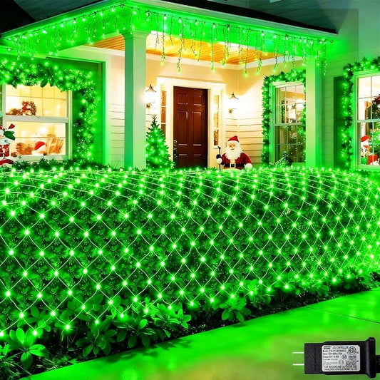 Pooqla 14.8x4.9 ft Net Lights, 300 LED Outdoor Green Halloween Lights with 8 Lighting Modes, Connectable Waterproof Mesh String Fairy Light for Bushes Tree Garden Christmas Decor