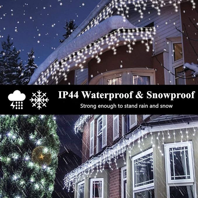 Icicle Lights 10ft 90 LED Window Short Curtain String Light Waterproof Fairy Twinkle Lights for Indoor Outdoor Home Garden Wall Decorations RC 8 Blinking Modes USB Battery Operated （White）