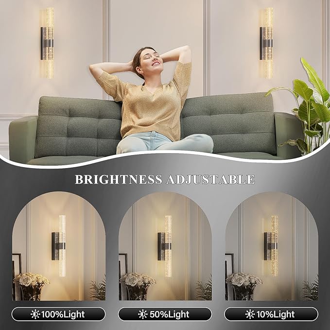 camuucci Battery Operated Wall Sconces Set of 2 Rechargeable Battery Powered Wall Light with 12000mAh Not Hardwired Dimmable Wall Lamp Fixtures for Bedroom Living Room Black 15.3 Inches