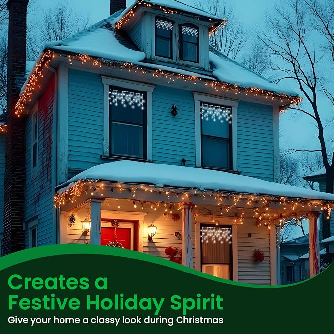 Christmas LED Twinkle Window Icicle Lights - 3 Feet (0.91 m) - 8 of 50 Bulbs Twinkle Random - 50 LED Cool White Bulbs - Indoor Outdoor - Twinkling Icicle Christmas Lights