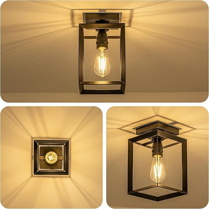 Mayful Flush Mount Ceiling Light Fixture,Black Hallway Light Fixtures Ceiling,Farmhouse Black Metal Frame Light Fixture for Kitchen Island Entryway Porch Foyer Dining Room