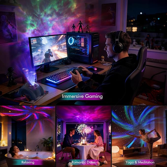 Rossetta Dual Lens Galaxy Projector, Star Projector for Bedroom with White Noise & Bluetooth Speaker, Remote, Timer, Aurora & Nebula Night Light for Easter, Party, Yoga, Gifts for Kids Adult Teen
