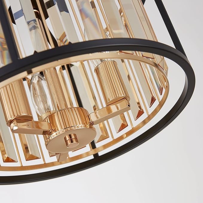 AGV LIGHTING CL005BB K9 Crystal Semi Flush Mount Ceiling Light Fixture, E12 Base 3-Lights, D13 x H15, Champagne Crystal Shade & Matte Black Finish Metal Frame