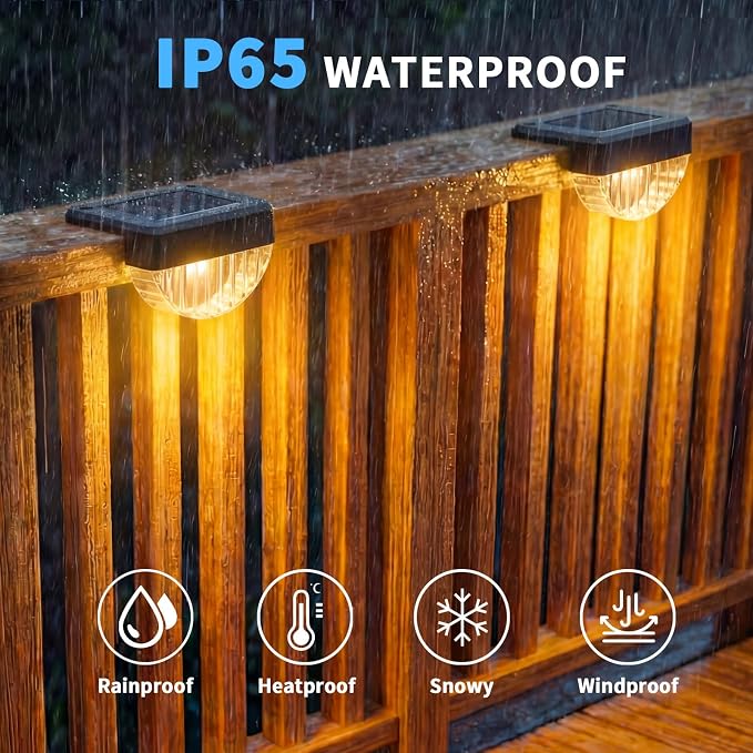 VOLISUN 12 Pack Solar Deck Lights Outdoor, Warm White LED Solar Step Lights for Outside, Waterproof Fence Light for Patio, Deck, Stairs, Yard, Pool and Porch (Black)
