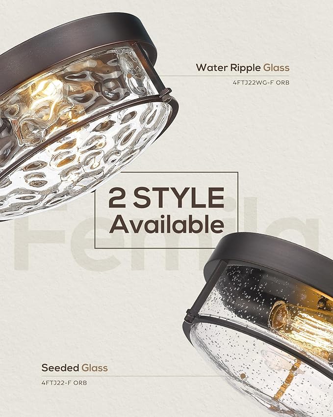 FEMILA 12" Flush Mount Ceiling Light, Modern Close to Ceiling Light Fixtures with Water Ripple Glass, E26 Base, 4FTJ22WG-F ORB
