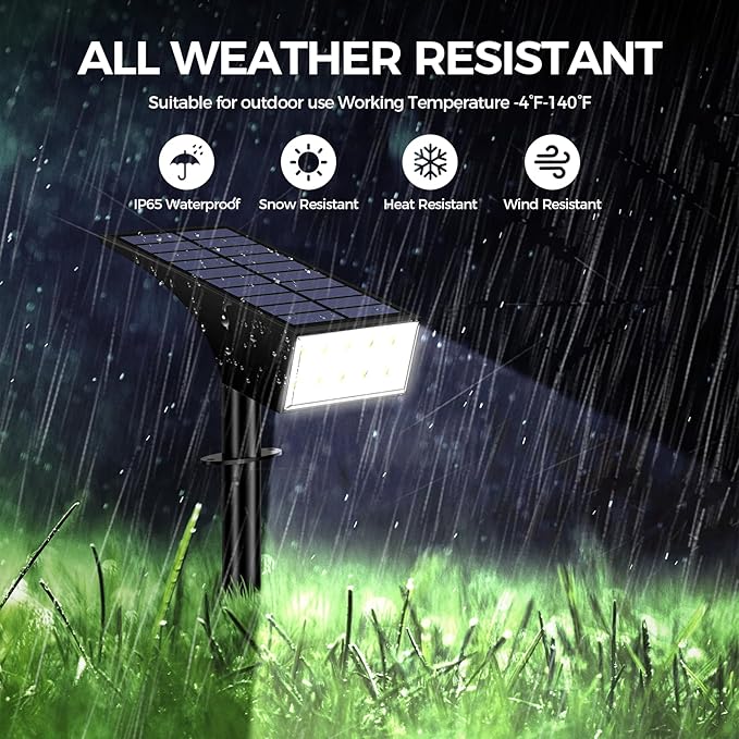 WENATY Solar Lights Outdoor Waterproof, Solar Spot Lights- 2 Pack/4 Mode LED Spotlights 2-in-1 Auto On/Off Powered Landscape Lighting for Outside Yard Wall Garden Path Driveway, Cool White