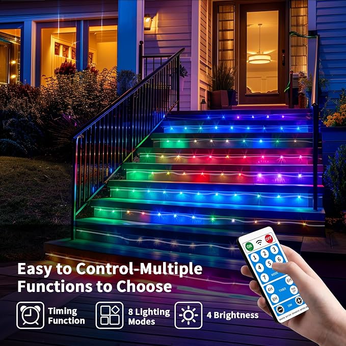 98FT 300LEDs Solar Rope Lights for palm Garden Decor,Rechargeable Solar string Light with Remote Control for Trampoline,Outdoor Palm Tree Holiday Lights for Pathway Pool Patio Party Yard(Multi Color)