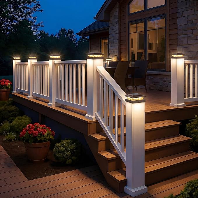 kolpop 4x4 Solar Post Cap Lights Outdoor 12Pack- 3 Color Temperatures&2 Level Brightness, IP65 Waterproof, 16 LED Fence Deck Post Light Solar Powered Only for 4×4/3.5×3.5 Wood/Vinyl Posts(Brown)