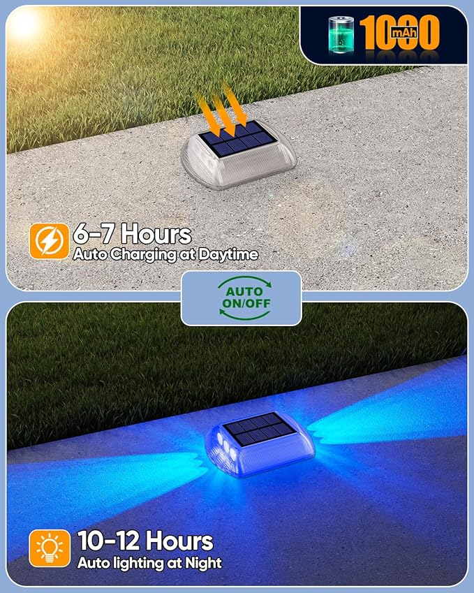 Detarzinled Solar Driveway Lights Outdoor, 12 Pack IP68 Waterproof Dock Deck Lights Solar Powered, Stick on & Screw Blue Markers Light for Pathway, Walkway, Sidewalk, Patio, Pool Deck, Garage Entrance