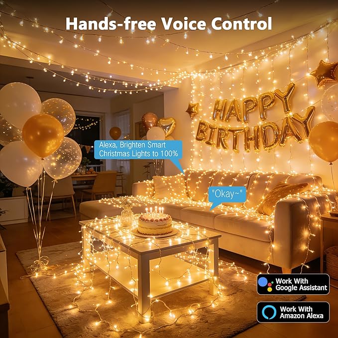 Brizled Smart Christmas Lights, 65.61ft 200 LED String Lights with APP & Voice Control, Dimmable WiFi Warm White Fairy Light Music Sync Xmas Tree Light Clear Wire for Home Christmas Tree Party Decor