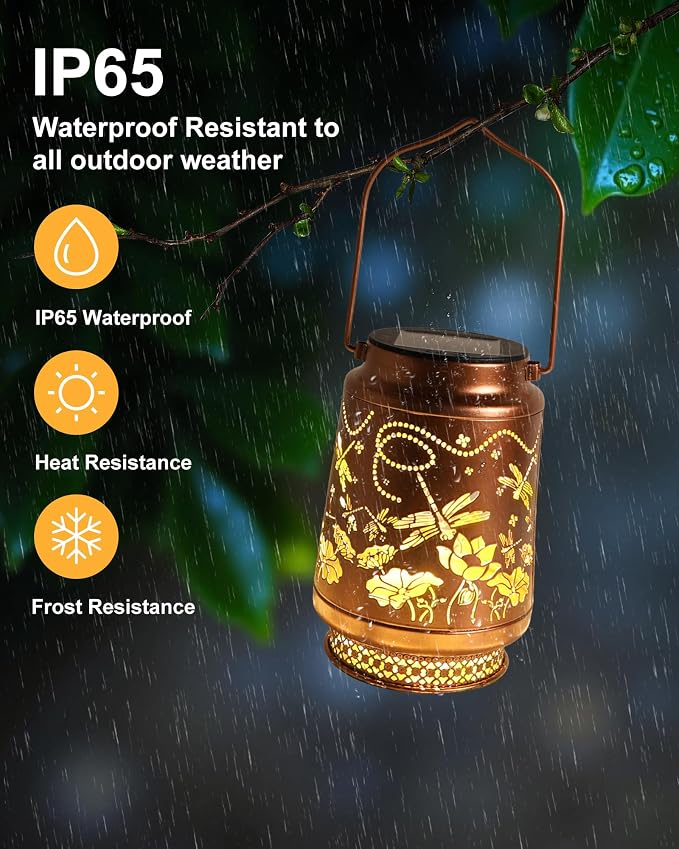 2 Pack Dragonfly Solar Lanterns Outdoor Waterproof, Garden Decor Birthday Gifts for Women Mom Grandma Sister, Metal Hanging Solar Lights Outside Decorative for Backyard Patio Lawn Pathway Landscape