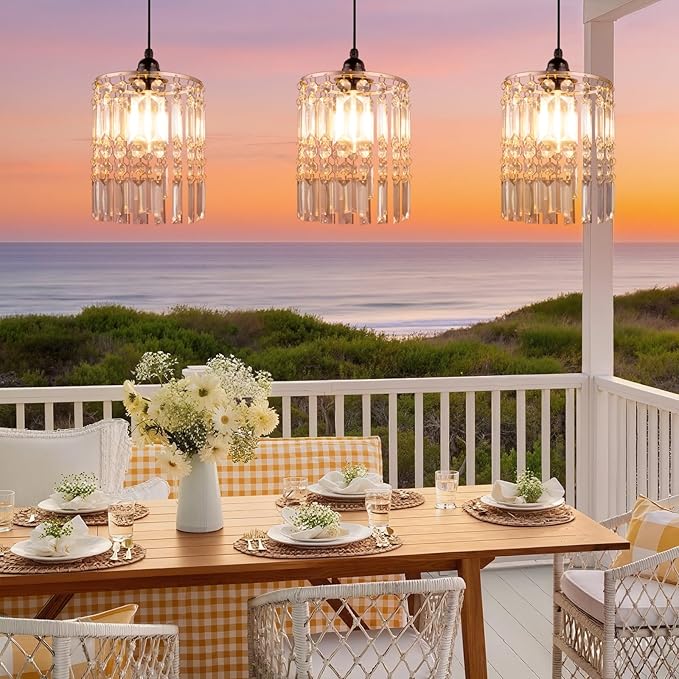 TWINKVILLA Battery Operated Chandelier, 3Pack Hanging Gazebo Lights, Acrylic Crystal Beaded Pendant Lights Outdoor Waterproof for Patio Tree Pergola Porch and Indoor Decor (3)