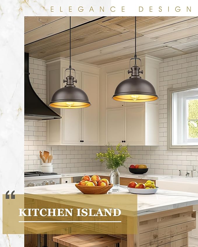 Pendant Lights Kitchen Island, Farmhouse Hanging Lights Fixtures with Metal Shade, Rustic Kitchen Pendant Lighting Over Island for Dining Room, Oil Rubbed Bronze, AD-2151-1PL-ORB