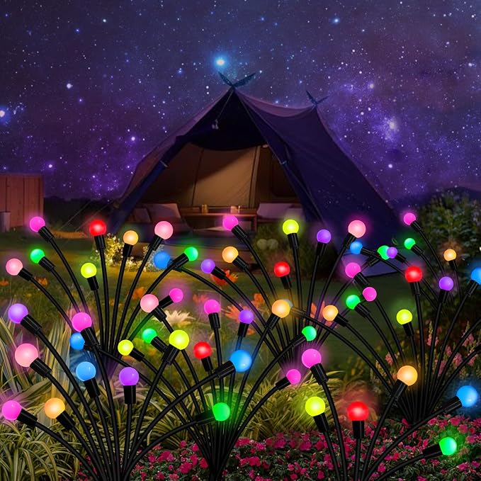 Kohlrabi Solar Garden Lights Outdoor, 6 Pack 48 LED Solar Firefly Lights Waterproof, Sway by Wind, Swaying Light for Yard Patio Backyard Garden Planter Flower Bed Pathway Outdoor Decoration
