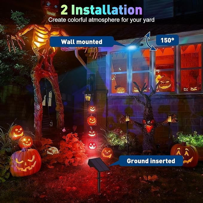 Solar Color Changing RGB Spot Lights Outdoor, 2 Pack/7 Lighting Modes Multicolor Outdoor Lights for Yard Waterproof IP68, Halloween Christmas Solar Landscape Powered Lights Garden Pathway