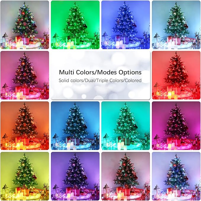 BrizLabs Fairy String Lights - 2 Pack 66ft 200 LED Color Changing Fairy Lights with Remote, Plugin Red White Blue Twinkle Light Rainbow Firefly Starry Light for Xmas Tree Halloween July 4th Easter