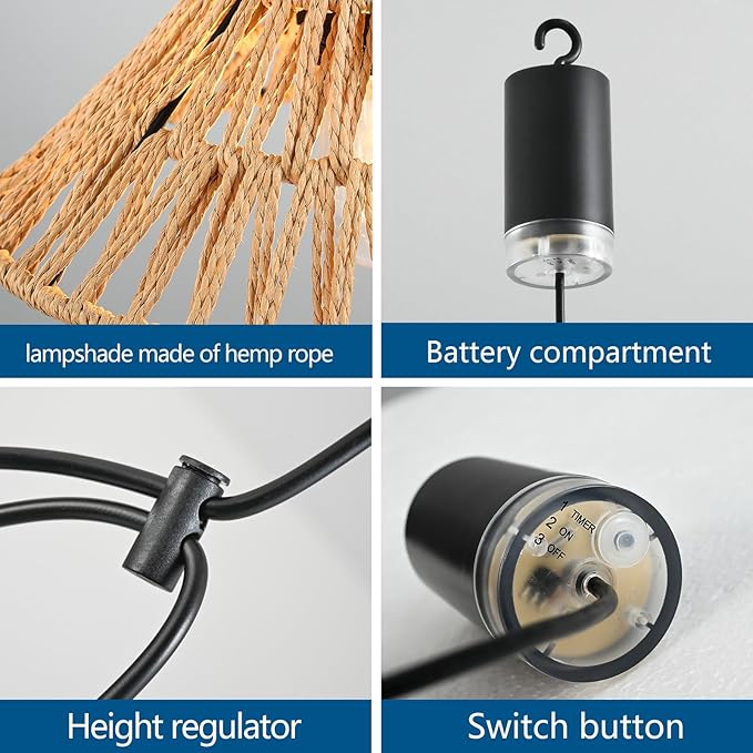 HuixuTe Battery Operated Hanging Outdoor Chandelier, Gazebo Lights Outdoor Pendant Light with Remote Control,4*AA Battery Powered (Not Included), for Gazebo, Porch, Patio Decor-2 Pack
