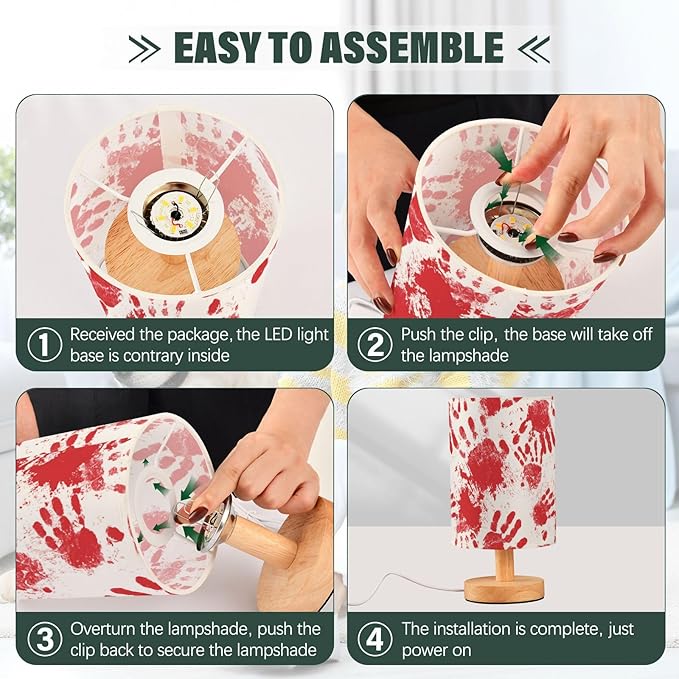 Aslsiy Red Hand Horror Halloween Bedside Table Lamp Nightstand Lamp Night Light Fabric Shade for Bedroom Living Room Home Office