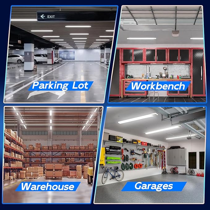 hykolity 6 Pack 4FT Linkable LED Shop Light for Garage, 6500lm, 4FT 60W Utility Light Fixture, 5000K Daylight LED Workbench Light with Plug, Hanging or Surface Mount, White - ETL