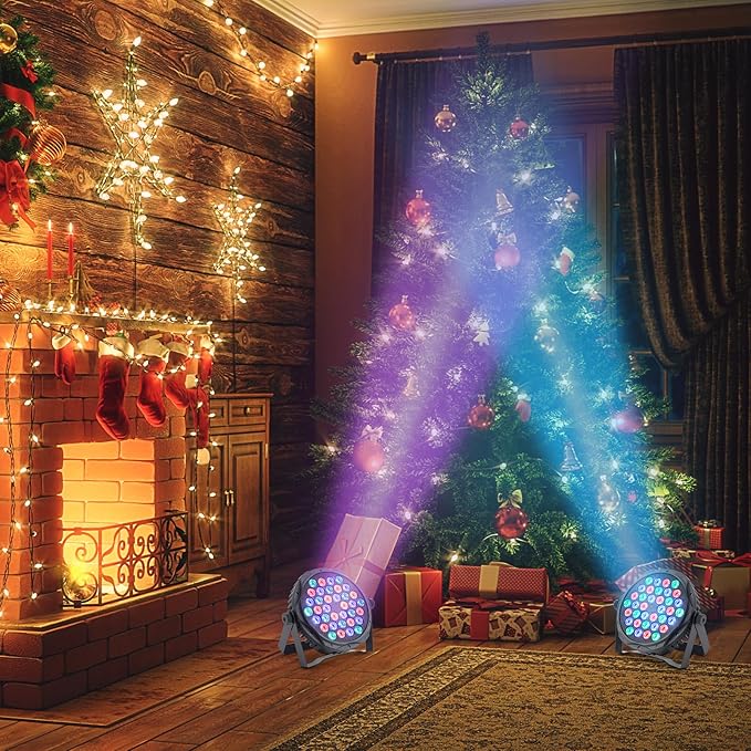 Bluetooth Party Lights, 36LED Party Light with IR Remote, DJ Lights with Music Sound Activated, Timed Floodlight with Fan Suitable for Family Parties, Music Studio, 2 Packs