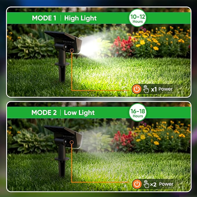 Solar Spotlights Outdoor Waterproof IP65 - Solar Spot Lights Uplights for Garden Yard Tree Flag Statue Flower Beds Landscape Auto On/Off 2 Lighting Modes Wall-Mount & Ground Stake White - 4 Pack