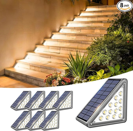 JEJOT Solar Step Lights Outdoor Waterproof IP65,Warm White Solar Stair Lights, Outdoor Light Decor for Stair, Deck, Step, Porch and Outside Patio, 8 Pack