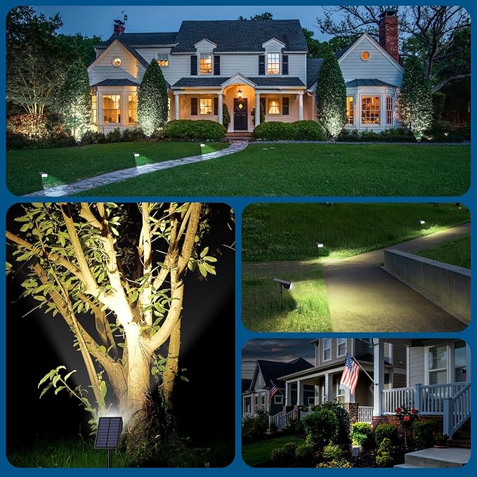 WENATY Solar Lights Outdoor Waterproof, Solar Spot Lights- 2 Pack/4 Mode LED Spotlights 2-in-1 Auto On/Off Powered Landscape Lighting for Outside Yard Wall Garden Path Driveway, Cool White